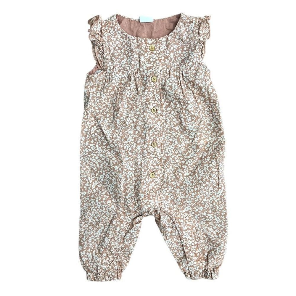 H&M Baby Girl Floral Print Sleeveless Cotton Romper White & Tan Size 3M